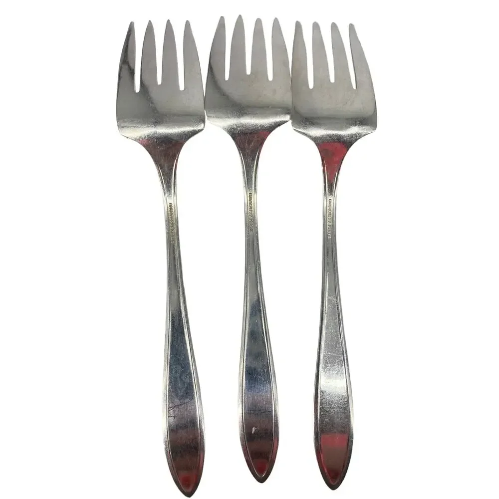 3 VTG Oneida Community Silver ADAM Silverplate Meat Serving Fork 1917 Monogramed